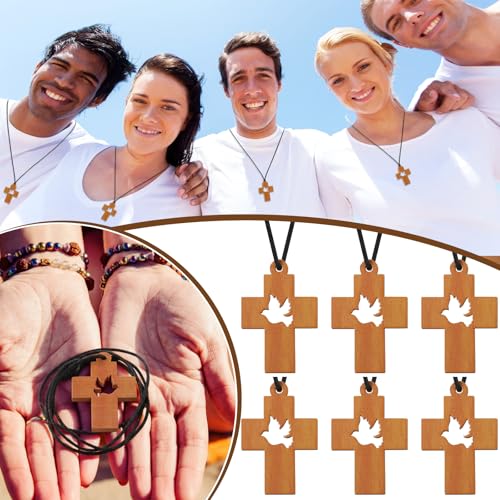 Huquary Holy Spirit Dove Cross Wood Pendant Necklace - size: Dove Cross