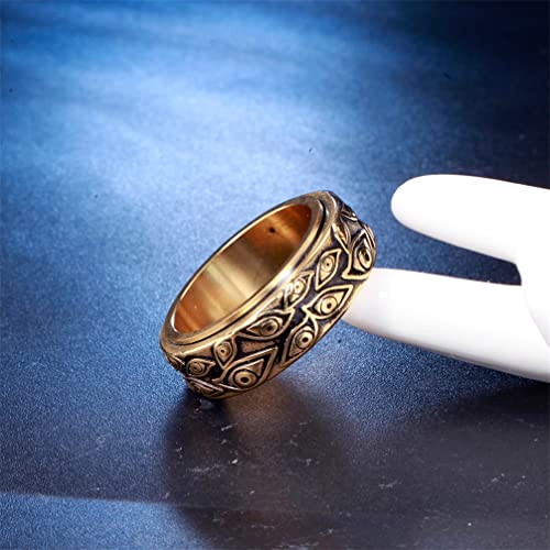 Men's Vintage Engraved Eye of God Ring Black Gold Silver Tone - color: Rotatable Gold Black