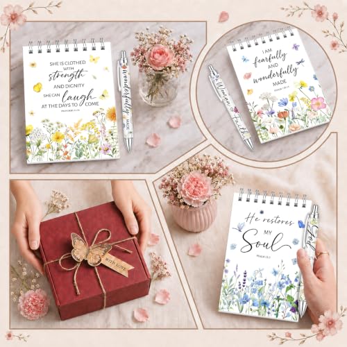 Sprial Notebooks with Pens Bulk, 48 Pack, 5.5 x 4.7 Inch Scripture - color: Wildflower Meadow Scripture