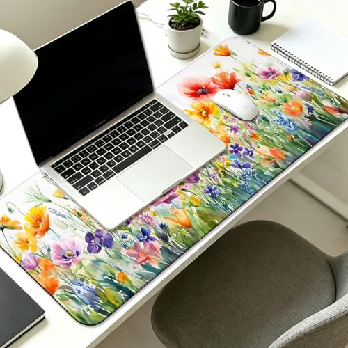 Watercolour Wildflowers Gaming Desk Mat, Extended Floral Mouse Pad - color: H01