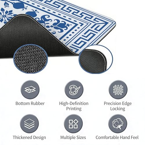 Blue Flroal Desk Mat, Blue and White Mouse Pad for Desktop 31.5x11.8 - color: Blue and White Chinoiserie, size: 31.5L x 11.8W inches