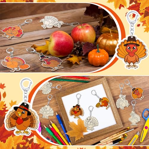 Trnayi 36 Pcs Thanksgiving Turkey Wood Keychain DIY Craft - style: Turkey