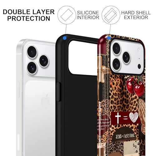 for iPhone 18 Pro 6.3'' Brown Cheetah Christian Phone Case - color: Red Cherry Leopard Collage, size: iPhone 18 Pro