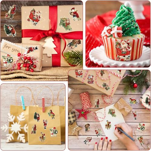 Vintage Christmas Sticker Rolls, 1000Pcs Retro Santa Sticker 2 Roll - style: Vintage Christmas