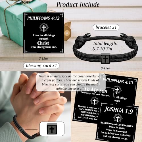 Vichona Cross Bible Verse Adjustable Rope Bracelet for Teens - color: Cross-Philippians 4:13 Card