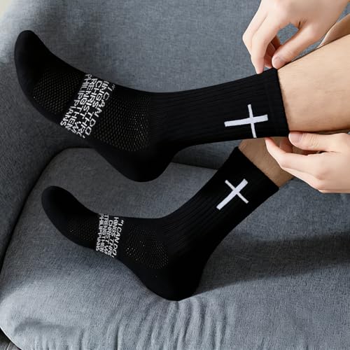6 Pairs Christian Socks Cross Prayer Socks with Bible Verse,Christian Gift for Man Women Youth Birthday Christmas - color: 4:13-black