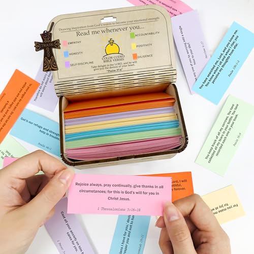 Christian Bible Verses Cards Box, 150 PCS Prayer Cards Virtues Bible Verses, Daily Inspirational Scripture Hope Box, Church Religious Gifts with Cross for Women Men - color: Virtues Bible