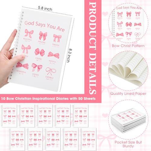 Resurhang 10 Set Christ Bow English Spiral Notebook Pen Set Bulk for Women - style: English
