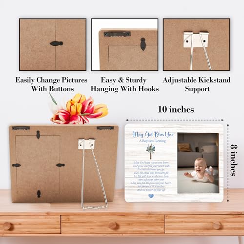 Baptism Pictures Frame, God Bless You On Your Baptism Day Photo Frame, Baby Boy Baptism Gifts from Godparents Friends Family, Farmhouse Home Living Room Bedroom Decoration -c08