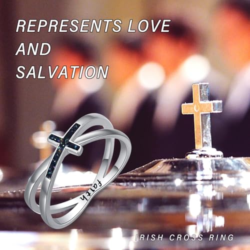 Cross Rings 925 Sterling Silver for Women Christian Religious Jewelry Faith Gifts for Mom Wife Girlfriend Her - color: White-4