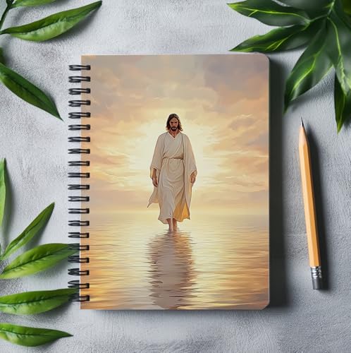 Jesus Walking on Water Spiral Notebook, Christian Bible Journal for Women Men, Christian Gifts for Women, Bible Journaling Notebooks for Note Taking, 5.5x8.3 Inch - color: white-face