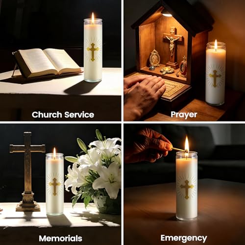 2 Pcs Natural Soy Wax Prayer Candles in Glass 7 Day Cross Candles - color: White