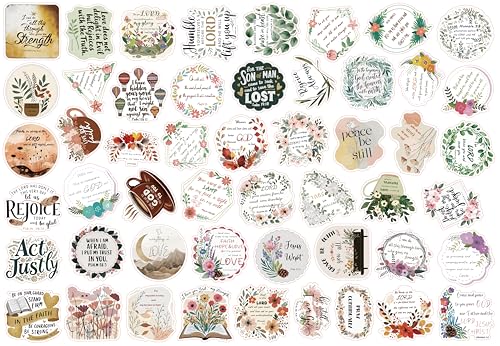 50Pcs Bible Verse Stickers, Inspirational Jesus Sticker, Waterproof, Fade-Resistant, Christian Stickers for Women, Water Bottles, Journaling, Kids, Men - style: Bible50