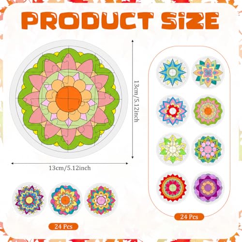 Cinrobiye 24 Pcs Diwali Mandala Coloring Jigsaw Craft Kits, Festival of Lights DIY Puzzle Activities for Classroom, Cultural Events, Holiday Party Favors, Creative Art Supplies - color: Mandala