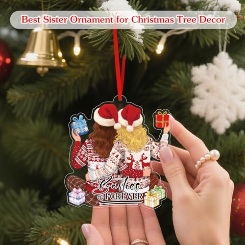 D4DREAM Friendship Gifts for Women - Bestie Gifts for Women - Acrylic Besties Ornament for Xmas Tree Decorations - Best Friend Christmas Ornaments - Gift for Friends Female Home Car Decor - color: A