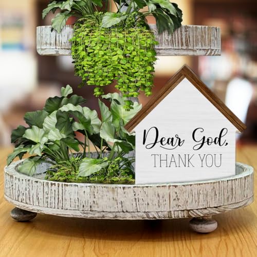 Christian Home Decor, Dear God Thank You House Shaped Wood Sign - color: Dear
