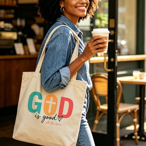 Christian Bible Tote Bag for Women Shopping Work Church with Inner Pocket - color: Beige 10