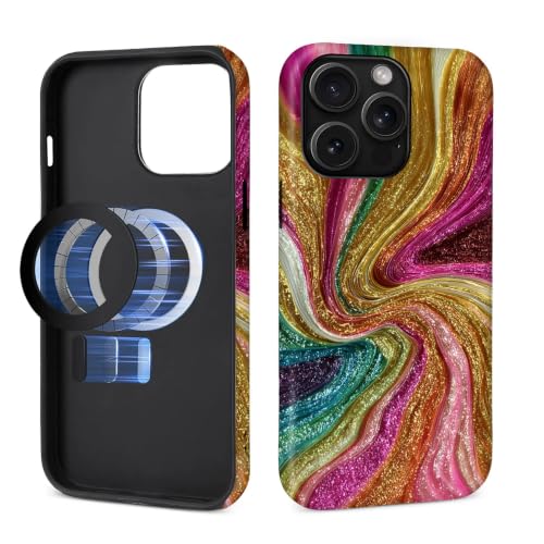 for iPhone 14 Pro Compatible with Magsafe Full Body Case Screen Lens Protection Magnetic Ring for Girl Boy Cute Pattern Abstract Rainbow Swirl Golden Glitter - color: Abstract Rainbow Swirl Golden Glitter, size: iPhone 14 Pro