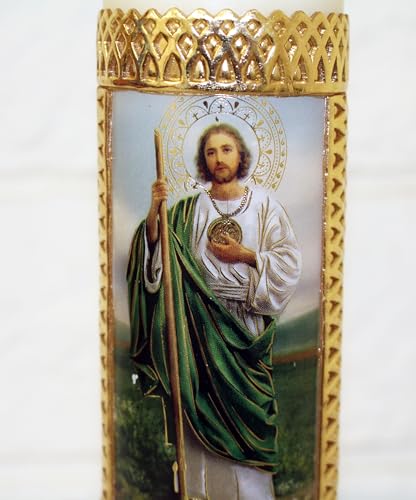 Elegant Gold St Jude Saint Jude Thaddeus Holy Cirio Candle Paschal Communion San Judas Vela Cirio Pascual 8"×2" Candle Baptism Bautizo Easter Lent