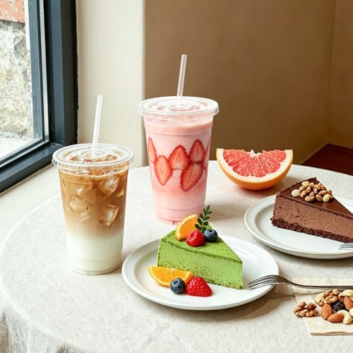 20 oz 50 Pack Disposable Clear Plastic Cups with Lids and Straws - size: 20 oz