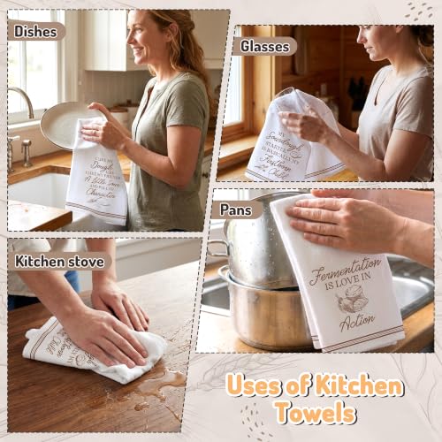 5 Pack Funny Sourdough Tea Bread Kitchen Dish Towels, Absorbent Hand Towels - color: Brown Baking