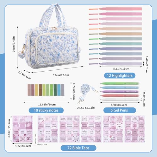 BESARME Large Bible Bags for Women with Strep, Blue Flower - color: Blue Flower, size: Extra Large