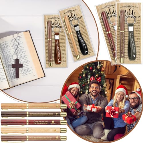 Feifeiya 25 Sets VBS Christian Church Gifts Bulk Bible Verse Plastic Gel Pen Religious Silicone Keychains Scripture Bookmarks for Men Women Empowerment Sunday Study Group Gifts(Wood Color) - color: Wood Color