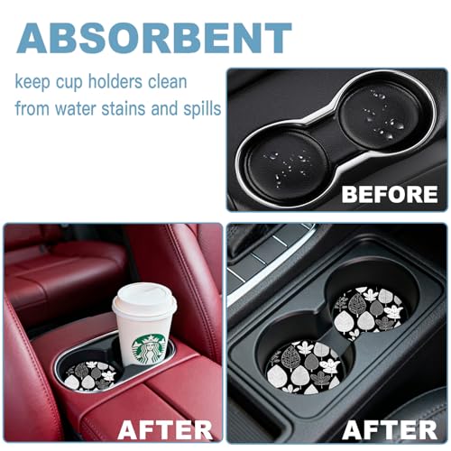 Ceramic Car Cup Holder Coasters Set of 2, 2.56 in Black Leaves - color: Black Leaves