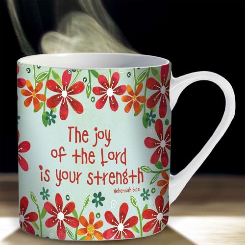Christian Coffee Mug with Gift Box, 12 oz Ceramic, with Bible Verse - color: Green / Joy