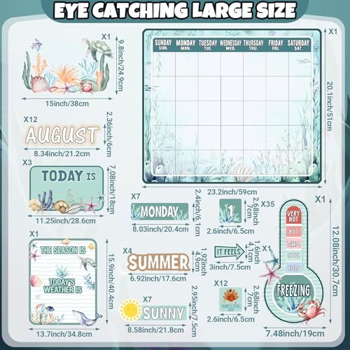 Cholemy 85 Pcs Ocean Classroom Calendar with Numbers, Watercolor Ocean - style: Watercolor Ocean
