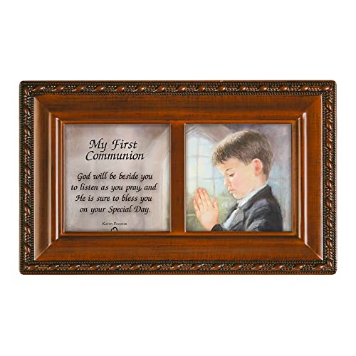 Cottage Garden First Communion God Beside You Woodgrain Rope Trim Petite Music Box Plays Handel's Hallelujah - color: Woodgrain