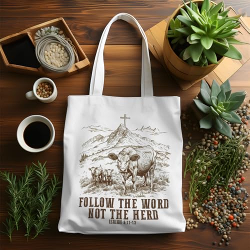 VICBOU Bible Verse Canvas Tote Bag Religious Christian Gifts for Women Men Faith Canvas Tote Reusable Grocery Bag - color: Theherd01