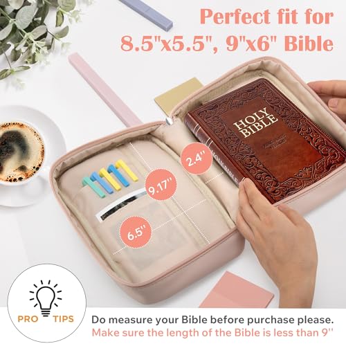 Small Bible Cover Case for Women and Men, 9x6 PU Leather Bible Sleeve, Compact Travel Bible Carrier Bag with Front Pen Holders, Zipper Closure, Inner Pockets - Beige - color: Beige, size: 9''x6.5''