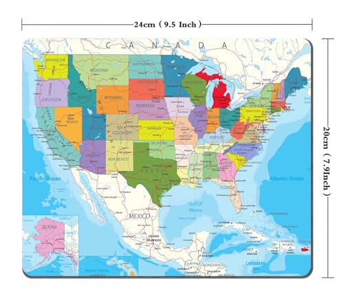 TSSOHU USA Map Mouse Pad Non-Slip Rubber Base Gaming MousePads for Computers Laptop Office, Computer Mouse Pad for Wireless Mouse, 9.5""x7.9""x0.12"" Inch(240mm x 200mm x 3mm), WMJMP2429 - color: WMJ129