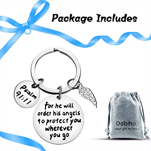 Dabihu Christian Gift Keychain Religious Gift Bible Verse Keyring Baptism Christmas Easter Birthday First Communion Gift - color: For He Will Order His to Protect You Wherever You Go Silver Keychain