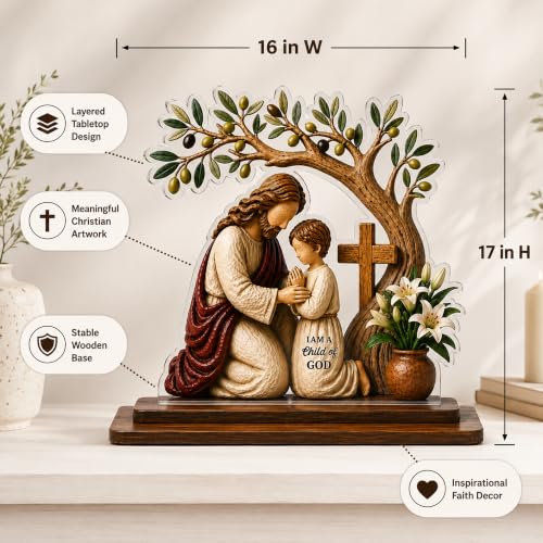 Confirmation Gifts for Boys, Jesus and Child of God Wooden Acrylic Plaque - color: kat-kien-child of god - boy
