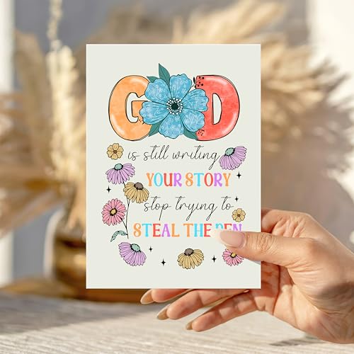God Is Still Writing Your Story Card Funny Inspirational Christian Encouragement Cards Faith Greeting Gift for Friend Bestie Family Coworker Prayer Partner - color: God Is Still Writing Your Story