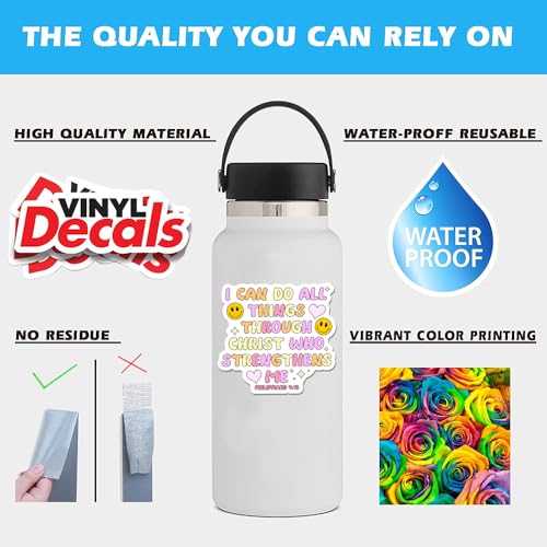 I Can Do All Things Through Christ Who Strengthens Me Stickers Philippians 4:13 Decals Vinyl Waterproof - Journaling Christian Stickers for Water Bottles Laptop (I Can Do) - color: I Can Do