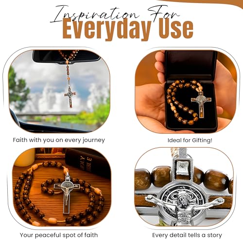 SANCTUM VERITAS Catholic Rosary Necklace | Large Italian Prayer Beads Gift - style: Mahogany Wood
