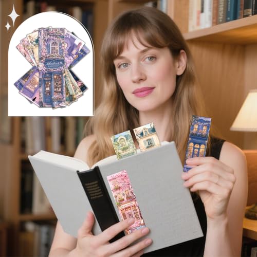 50 Pcs European Bookstore Bookmarks Gift Book Marks for Book Lover - color: European Bookstore