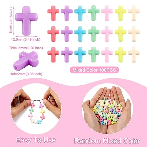 FASHEWELRY 100Pcs Candy Color Acrylic Crosses Spacer Mixed Color Crucifix Loose Cute Beads Bulk for Bracelet Necklace Jewelry Making - color: Cross Beads, 17x12.5x5mm