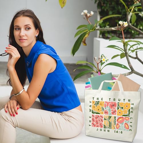 Women Bible Canvas Tote Bag, Religious Christian Inspirational Gifts, Reusable Boho Shopping Tote, Aesthetic Shoulder Bag, Thanksgiving Christmas Gifts For Friends Colleagues -A13