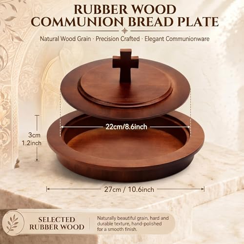 Zhehao 1 Pcs Wood Communion Bread Plate for Church Holy Communion Wafer Tray with Lid Elegant Worship Serving Plate for Church Service Ceremony (Rubberwood Style) - style: Rubberwood Style