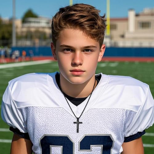 Football Cross Necklace for Boys Men - color: Black, style: 4:13 I can do all things