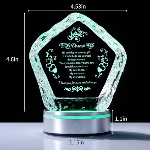 Iceberg Crystal Keepsake for Wife with LED Base, Laser Engraved Gift - color: Wife Gift