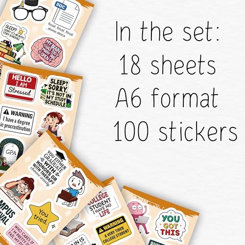 100Pcs College Stickers for Water Bottles, for Laptop, for Planners - Party Supplies for College - Gift for Women & Men - color: College Stickers