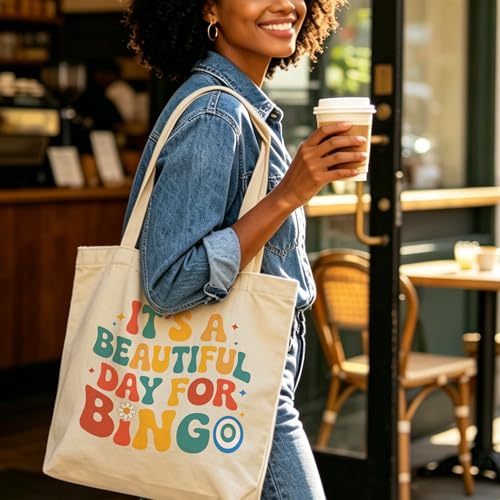 Motivation Canvas Tote Bag for Women Shopping Work Travel with Inner Pocket - color: Beige 02