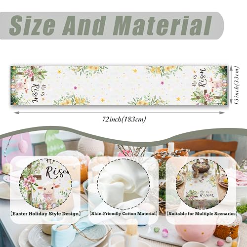 Easter Table Runner 13 x 72 Inch, He is Risen Religious Cross and Little Lamb Decor, Modern Farmhouse Spring Floral Kitchen Dining Table Runner for Holiday Party, Indoor Outdoor Decoration - style: He Is Risen Lamb