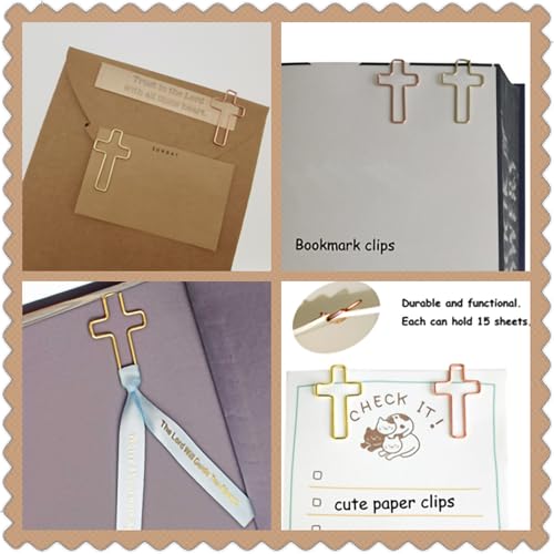 Gold Cross Paper Clips with Ribbons Set. Loaded Bible Supplies - color: Gold