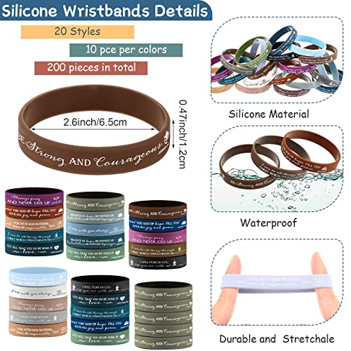 Roowest 200 Pcs Christian Gifts for Church Silicone Wristband Bulk Bible Verse Bracelet Religious Rubber Wristband for Grandparents Clergy Pastor Appreciation Gifts - color: Multicolor